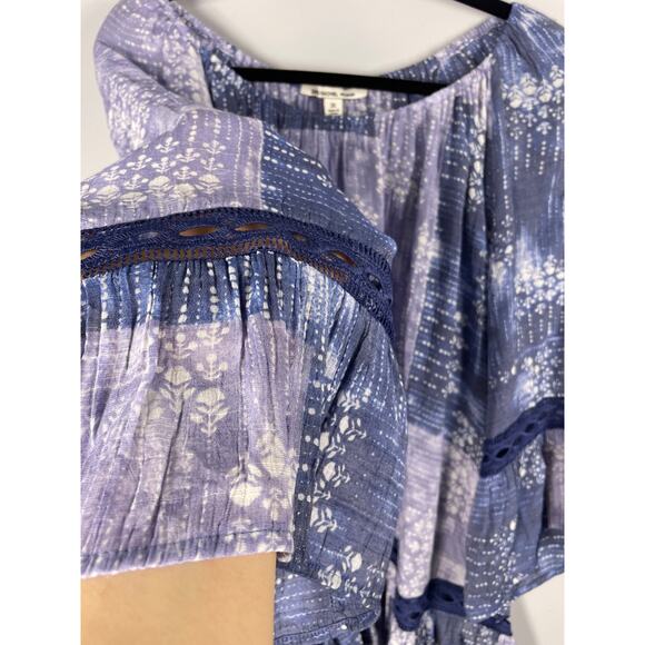 Zack & Rachel, Size 2X, Blue & Purple Patchwork Boho Blouse, Crochet Trim, Plus - Picture 2 of 7